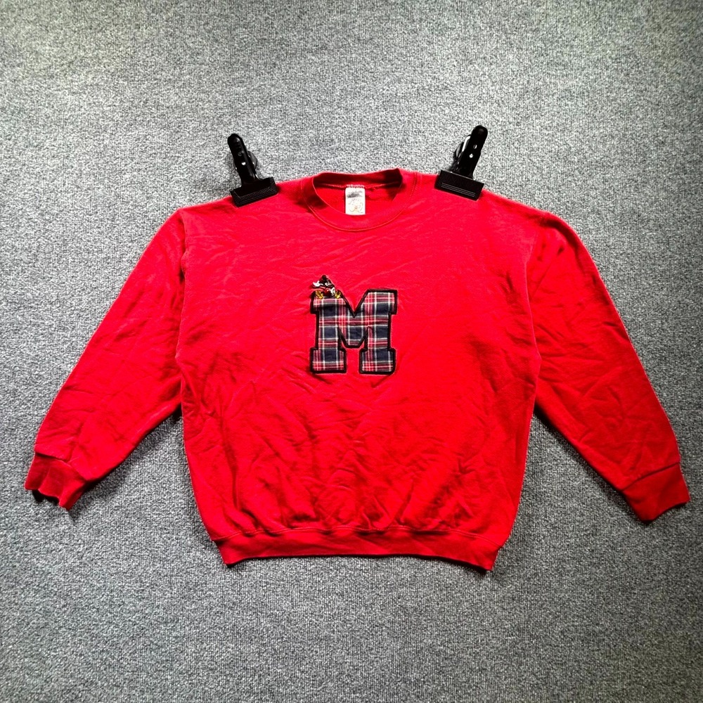 VTG Mickey & Co. Disney Sweatshirt Men's XL Red Plaid Patch Fleece Lined Cotton